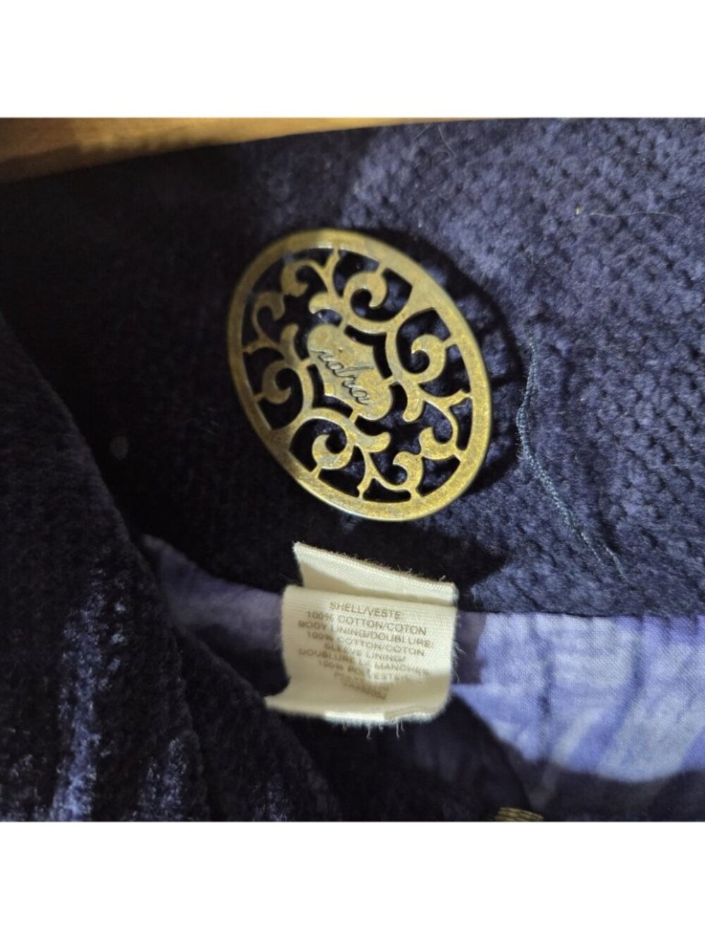 Anthropologie Idra Navy Blue Corduroy Hooded Jacket Size 0 Floral Swirl Lining - Picture 3 of 16